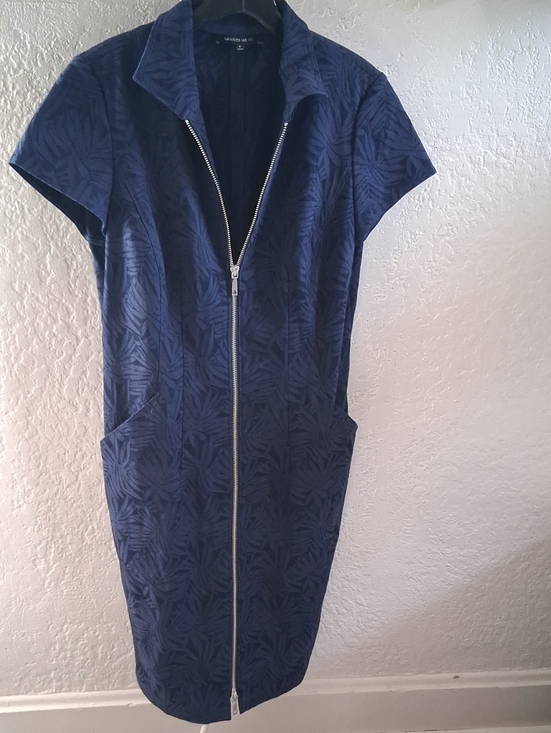 Lafayette 148 New York Dresses & Skirts - Lafayette 148 New York Navy Textured Zip-Front Midi Dress With Pockets